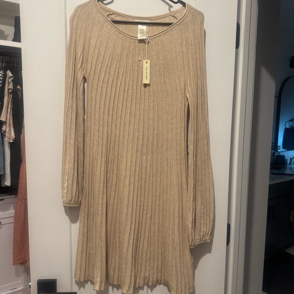 Max Studio Tan Ribbed Sweater Dress